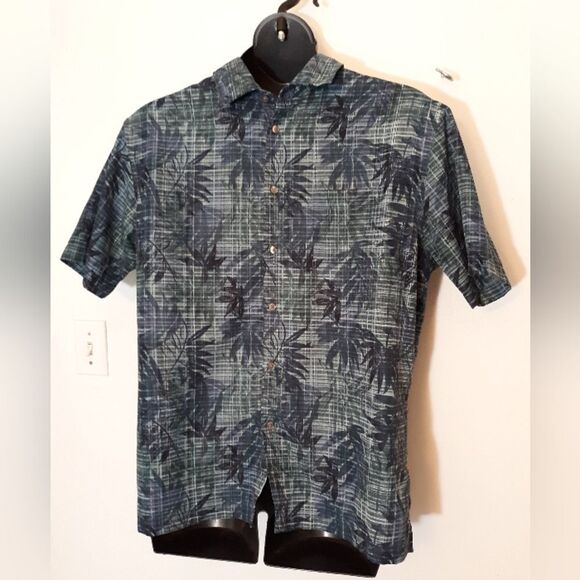 Van Heusen blue green leaf print button up shirt - Picture 1 of 4